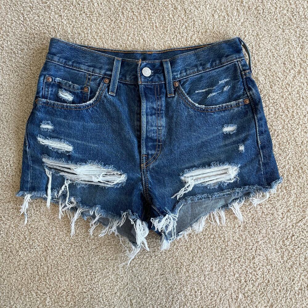 Levi's 501 Original High Rise Denim Distressed Shorts - Size 26